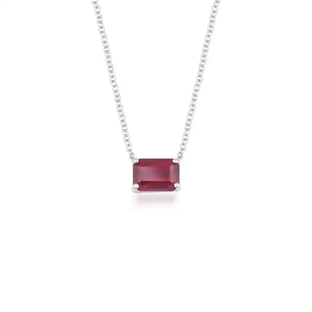Dainty Emerald Cut Solitaire Ruby Necklace