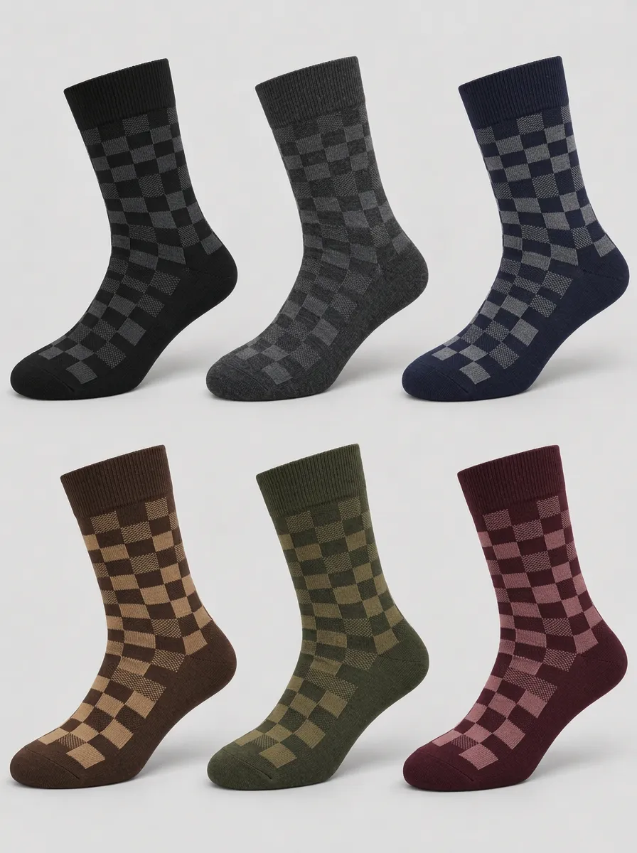 Men's Heritage Classic Checkered Pattern Printed Socks 6-Pack