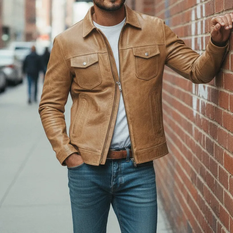 Leather Biker Motorcycle Cafe Racer Jacket