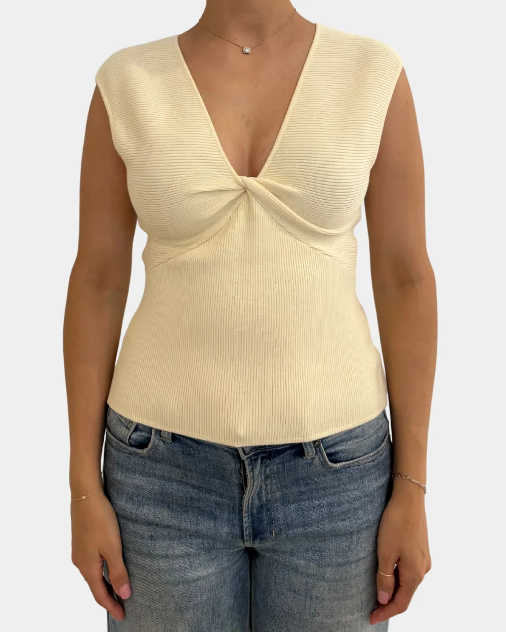 Relaxed V-Neck Ribbed Top