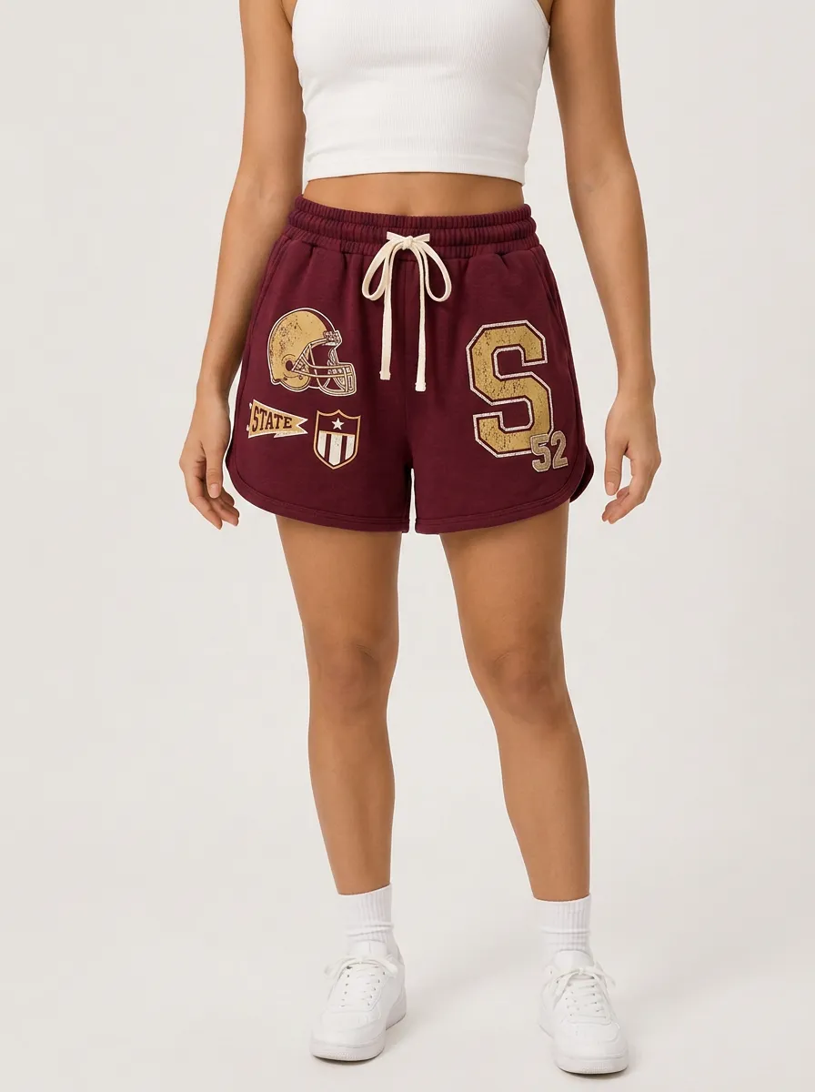 Women's Football Fan State Helmet Letter S Printed Shorts