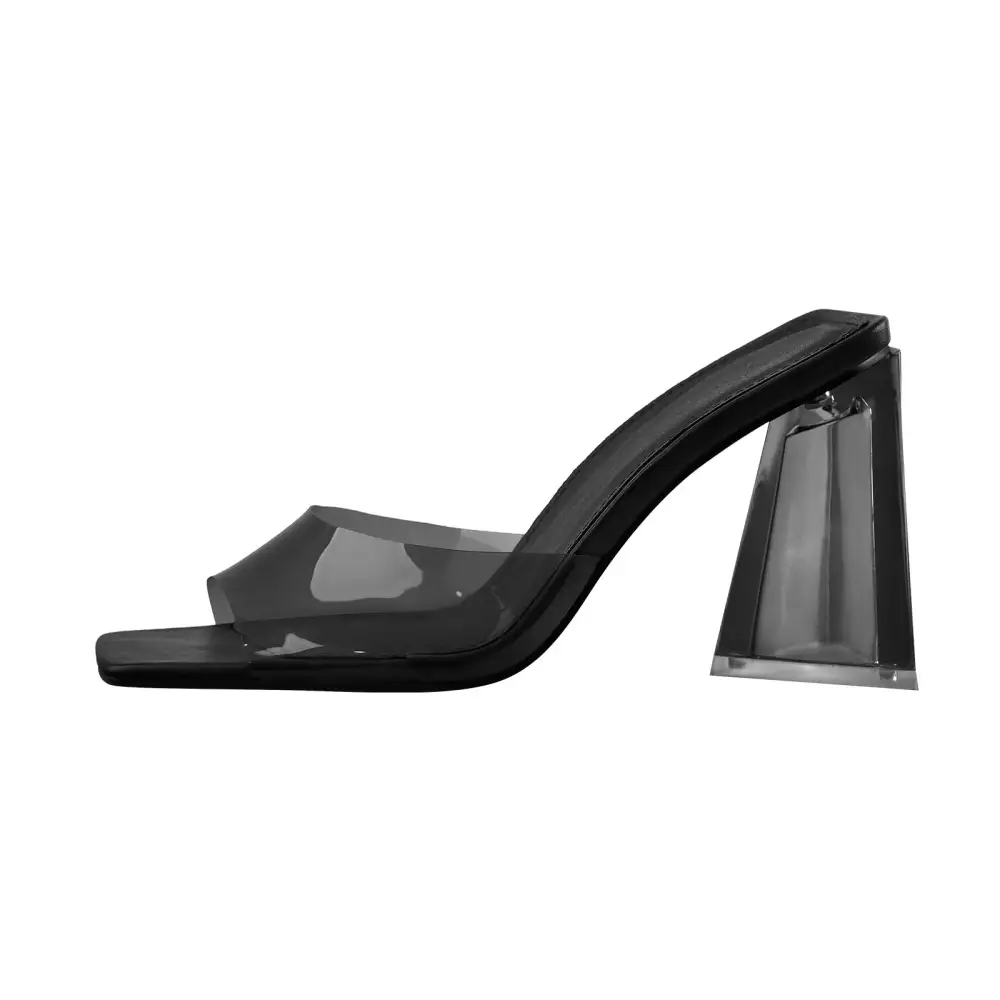 Clear Chunky Heel Mule Sandals