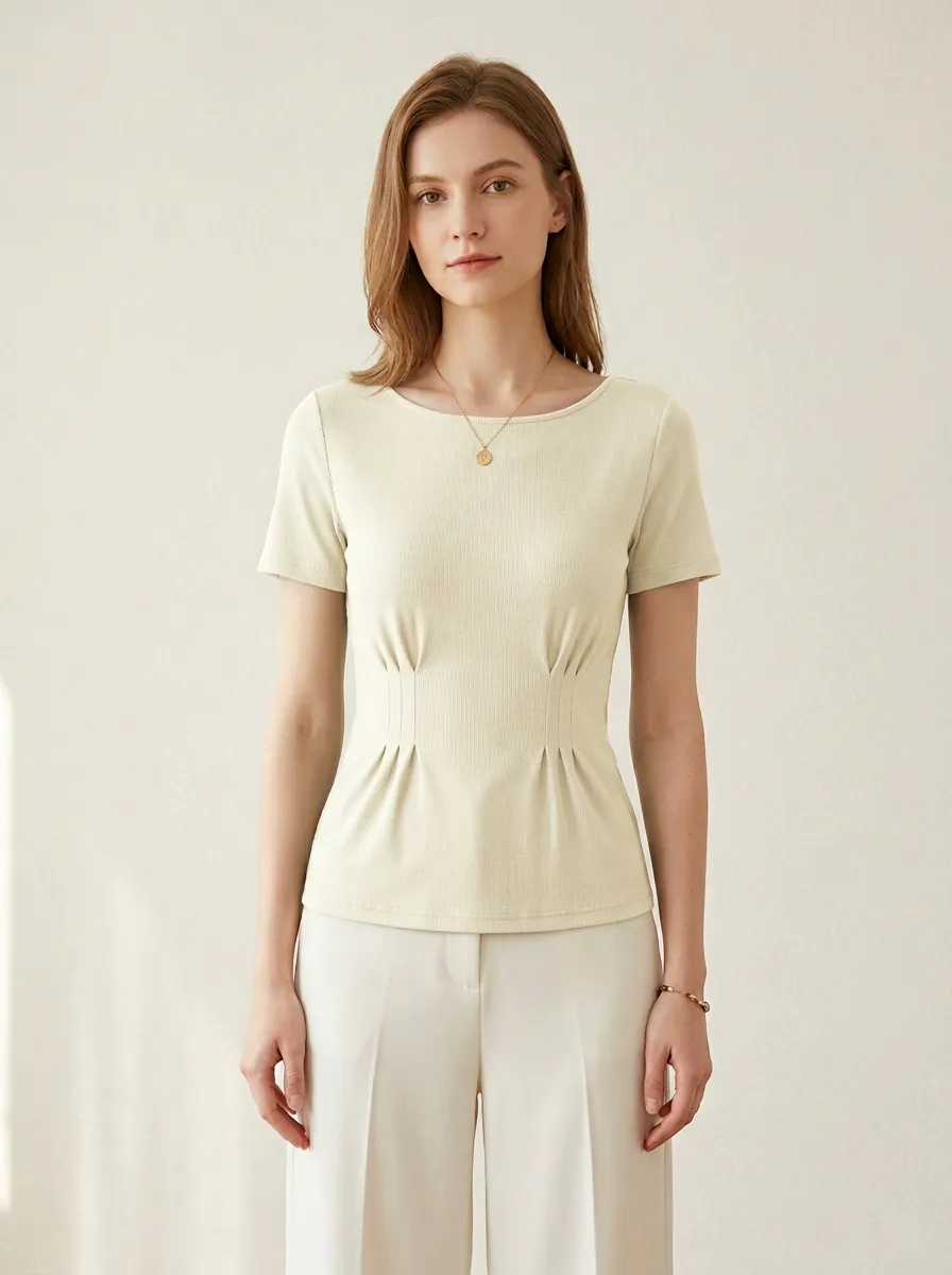 Pleated Ribbed Fitted Top