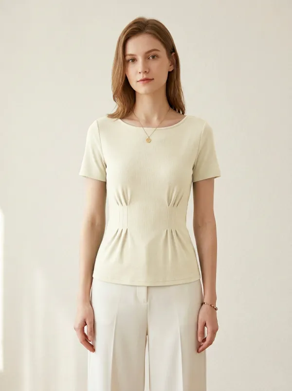 Pleated Ribbed Fitted Top