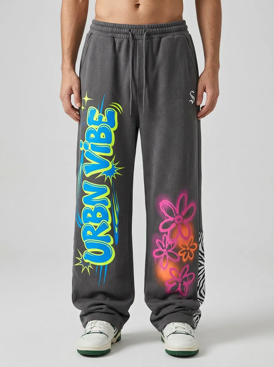 Unisex Streetwear Graffiti Floral Sweatpants