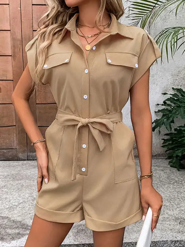 Commuting Jumpsuit Lace Up High Waist