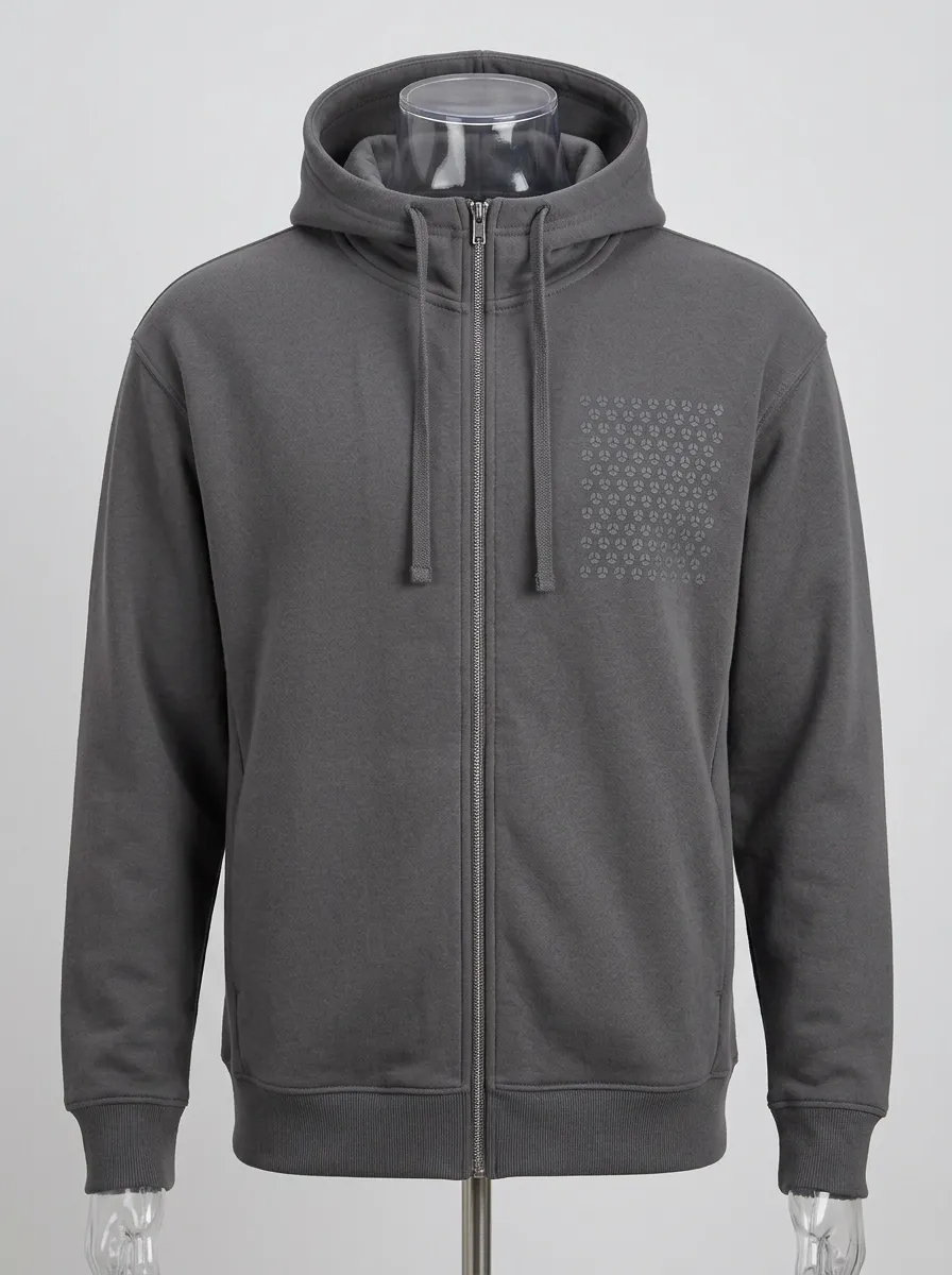 Men's Geometric Pattern Graphic Full-Zip Chest-Detail Hoodie