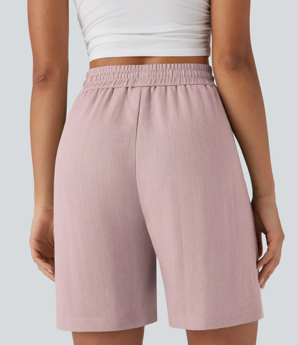 2026🔥High Waisted Drawstring Casual Linen-Feel Shorts with Pockets