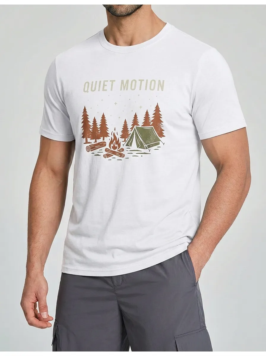 Men's Camping Lover Quiet Motion Forest Campfire Printed T-shirt