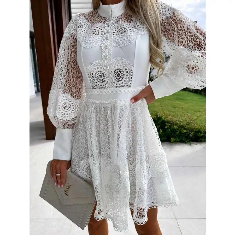 Lace Lantern Sleeve Mini Dress