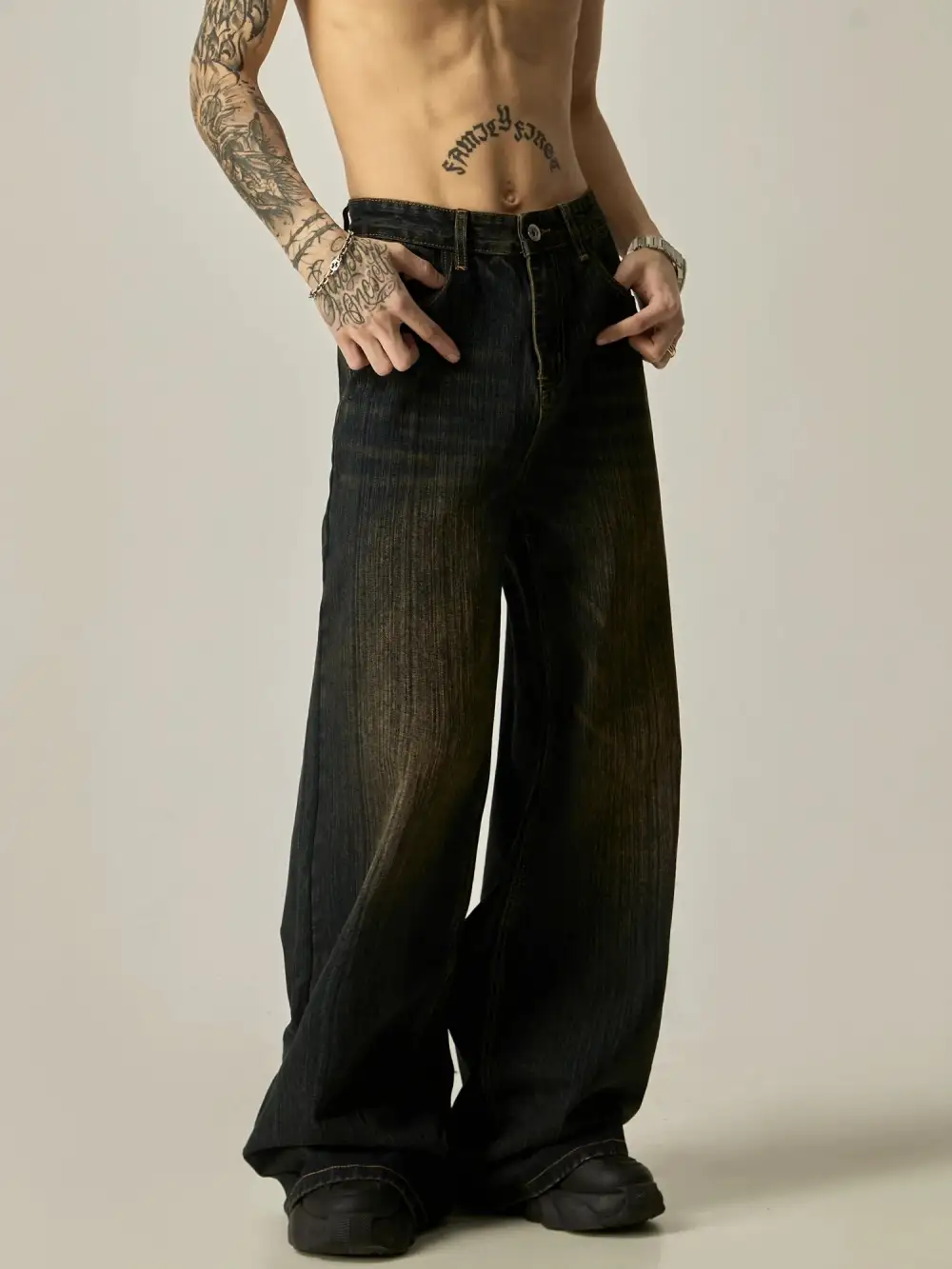 Ultra-Wide Washed Jeans
