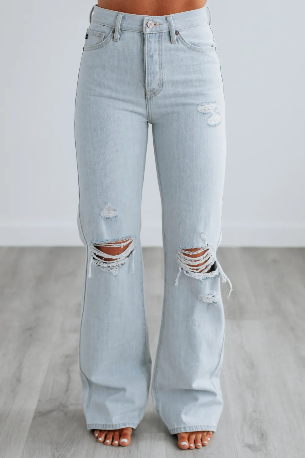 Distressed High Rise Wide Leg Jeans