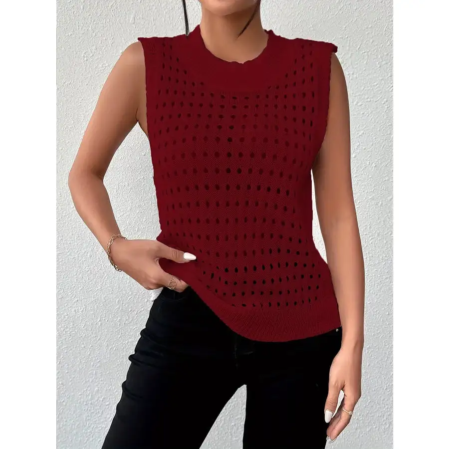 Hollow Out Round Neck Knit Tank