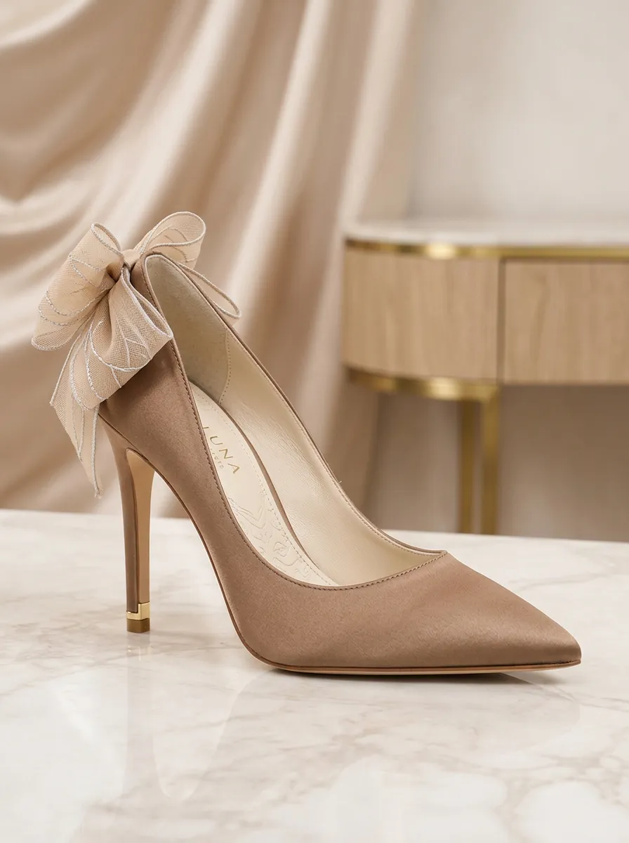 Mesh Pointed-Toe Metallic-Look Women's Formal High Heels