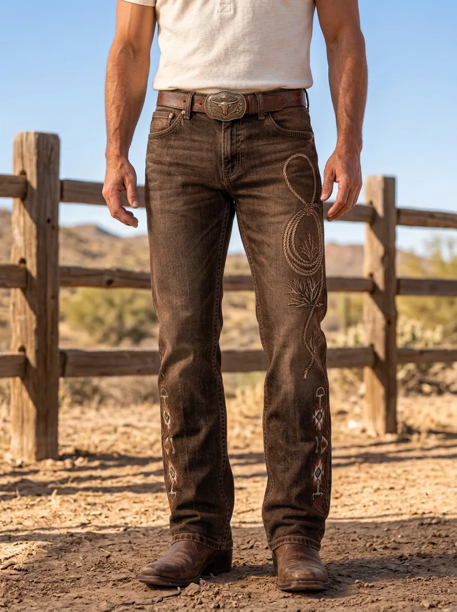 Men's Western Cowboy Lasso Rope Jeans