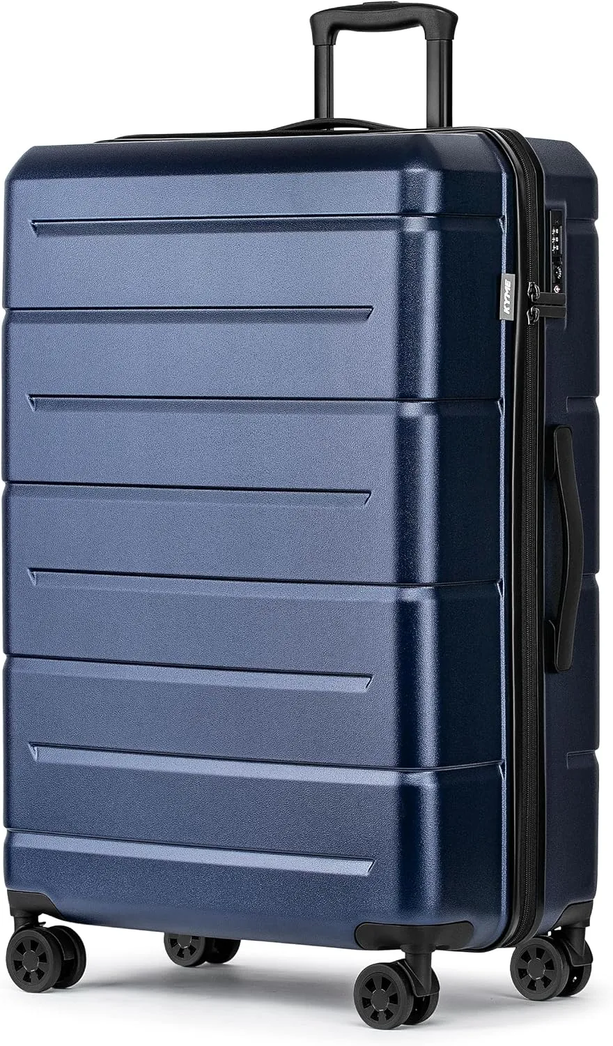 KYME 24 Inch Luggage,Checked Medium Suitcase with Spinner Wheels,Black