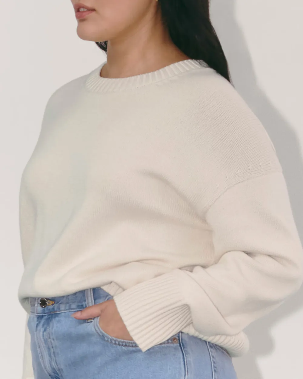 White Boxy Sweater in Everyday Cotton