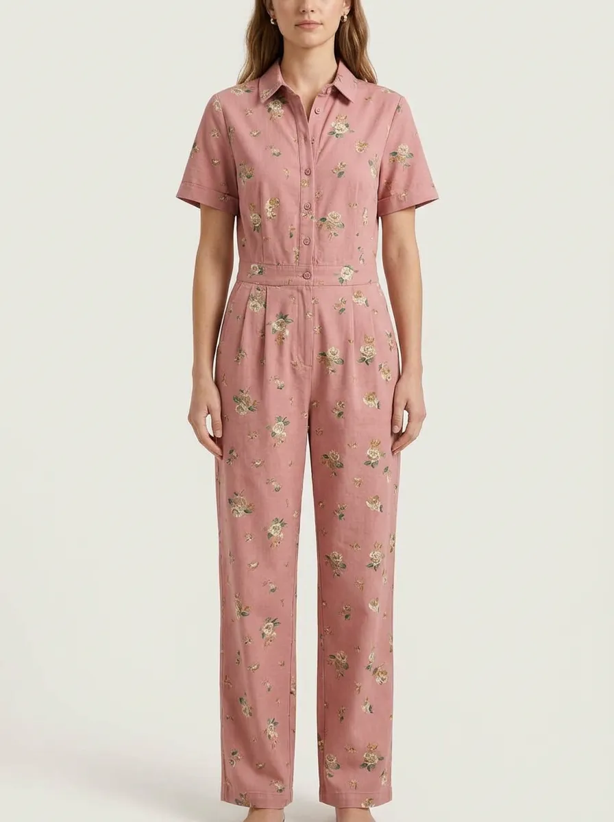 Women's Graphic Floral Short-Sleeve Jumpsuit