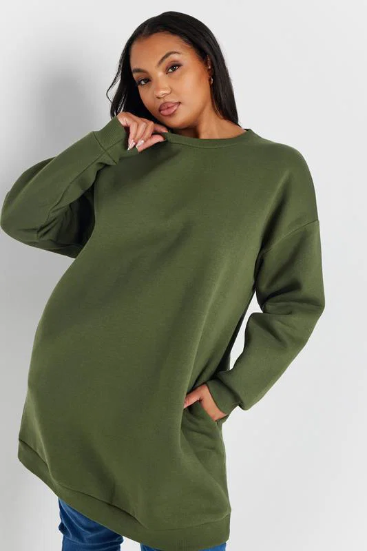Khaki Green Sweatshirt Dress detail 3
