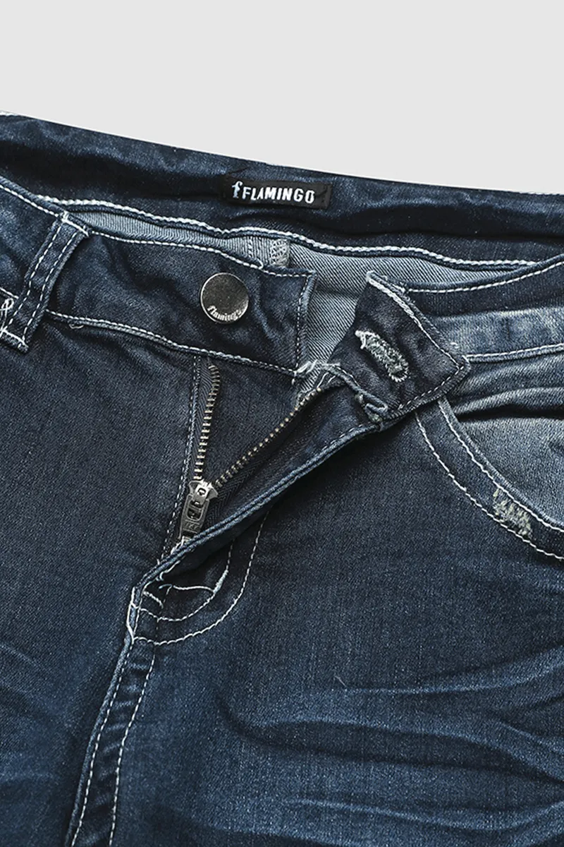 Mid Waist Pocket Straight Leg Jeans