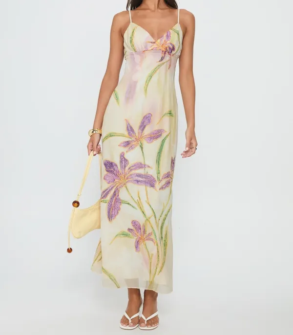 Multicolor Beaded Cut-Out Floral Maxi Dress