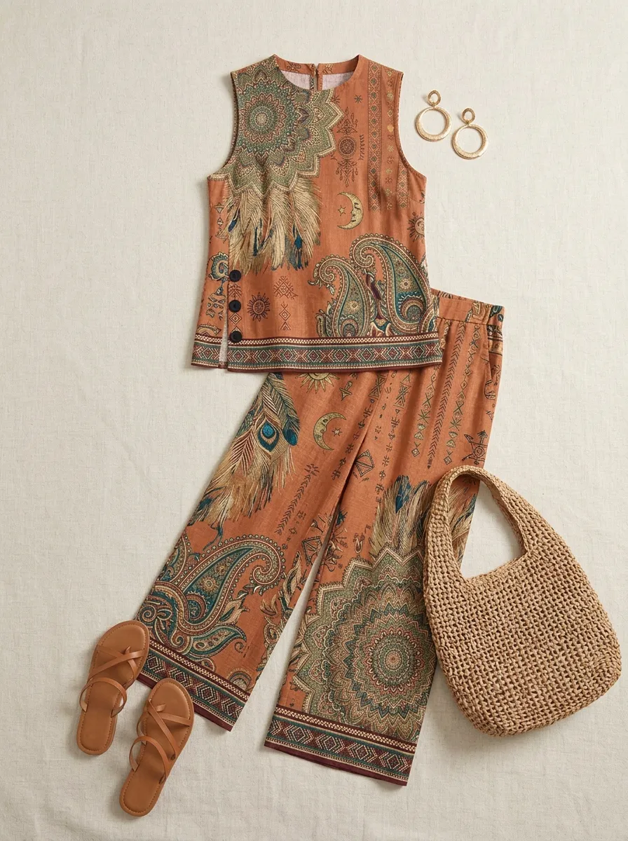 Women's Bohemian Mandala Paisley Printed Sleeveless Set