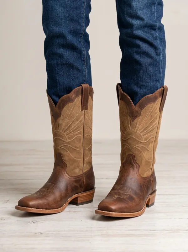 Men's Western Cowboy Sunburst Embroidered Boots Men