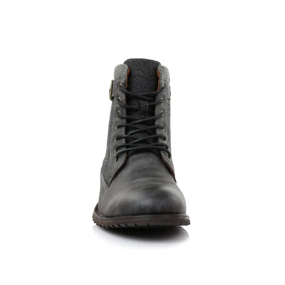 Classic Faux-Leather Lace-Up Zip-Up Combat Boots