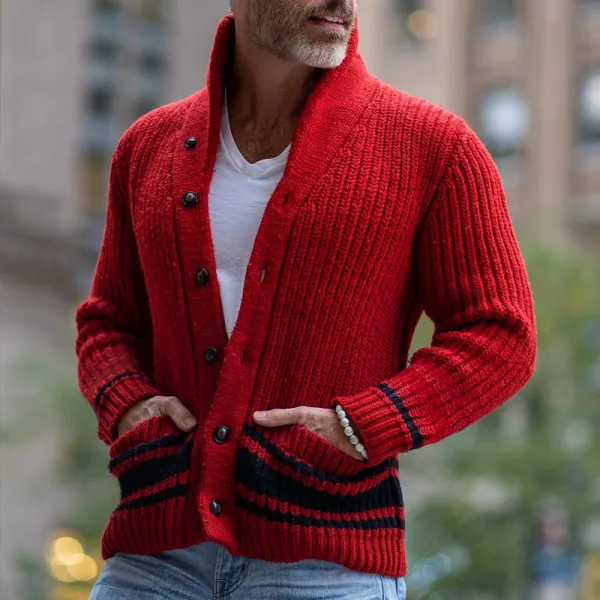 Jacquard Knit Striped Cardigan