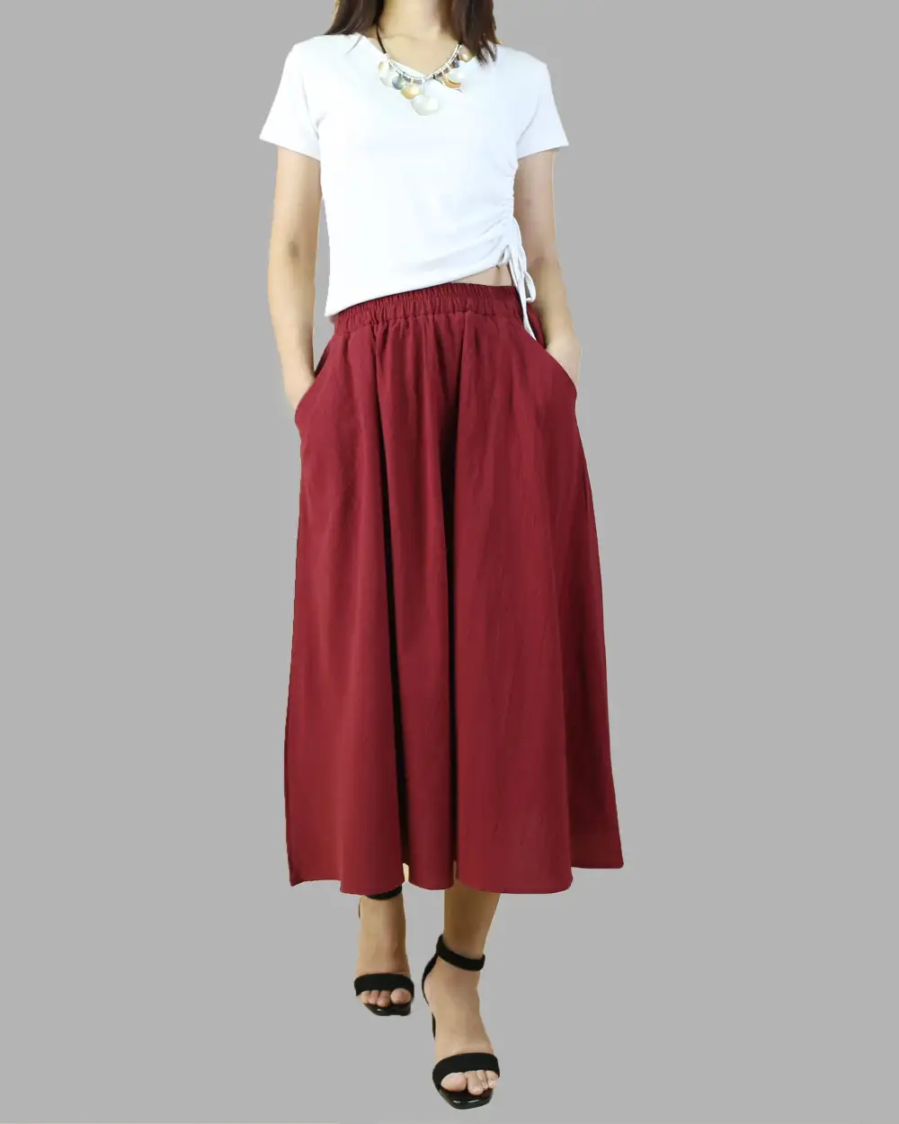 Everyday Boho Linen Flared Midi Skirt