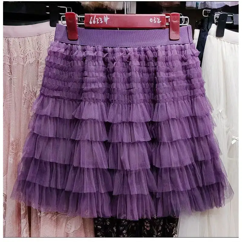 Polished High Waist Layered Mesh Short Skirt