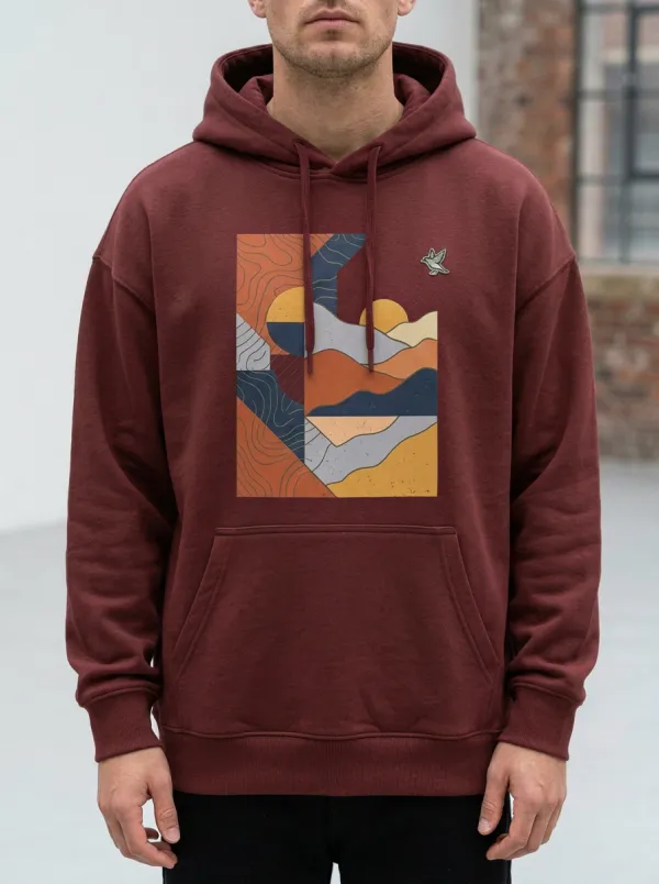 Unisex Landscape Emblem Detail Hoodie