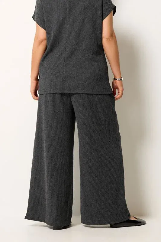 Grey Wide Leg Textured Trousers