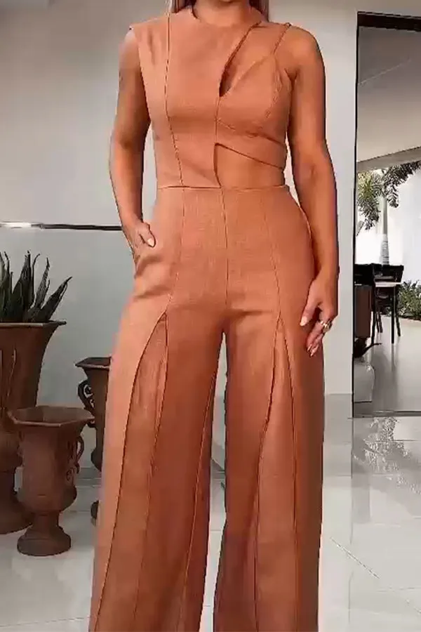 Cutout Wide-Leg Sleeveless Jumpsuit