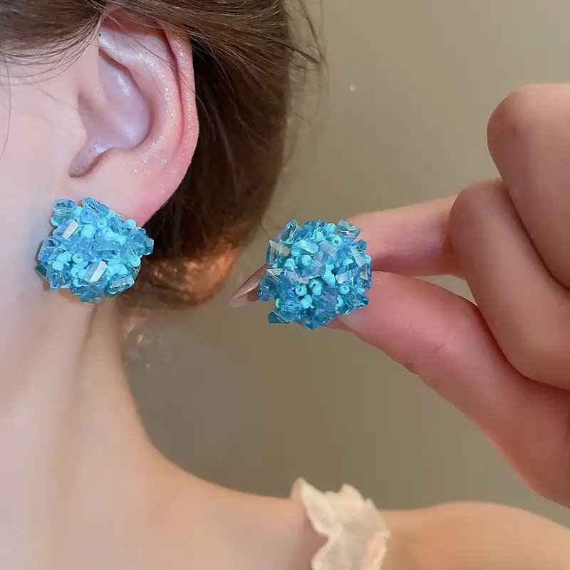 Floral Crystal Round Stud Earrings