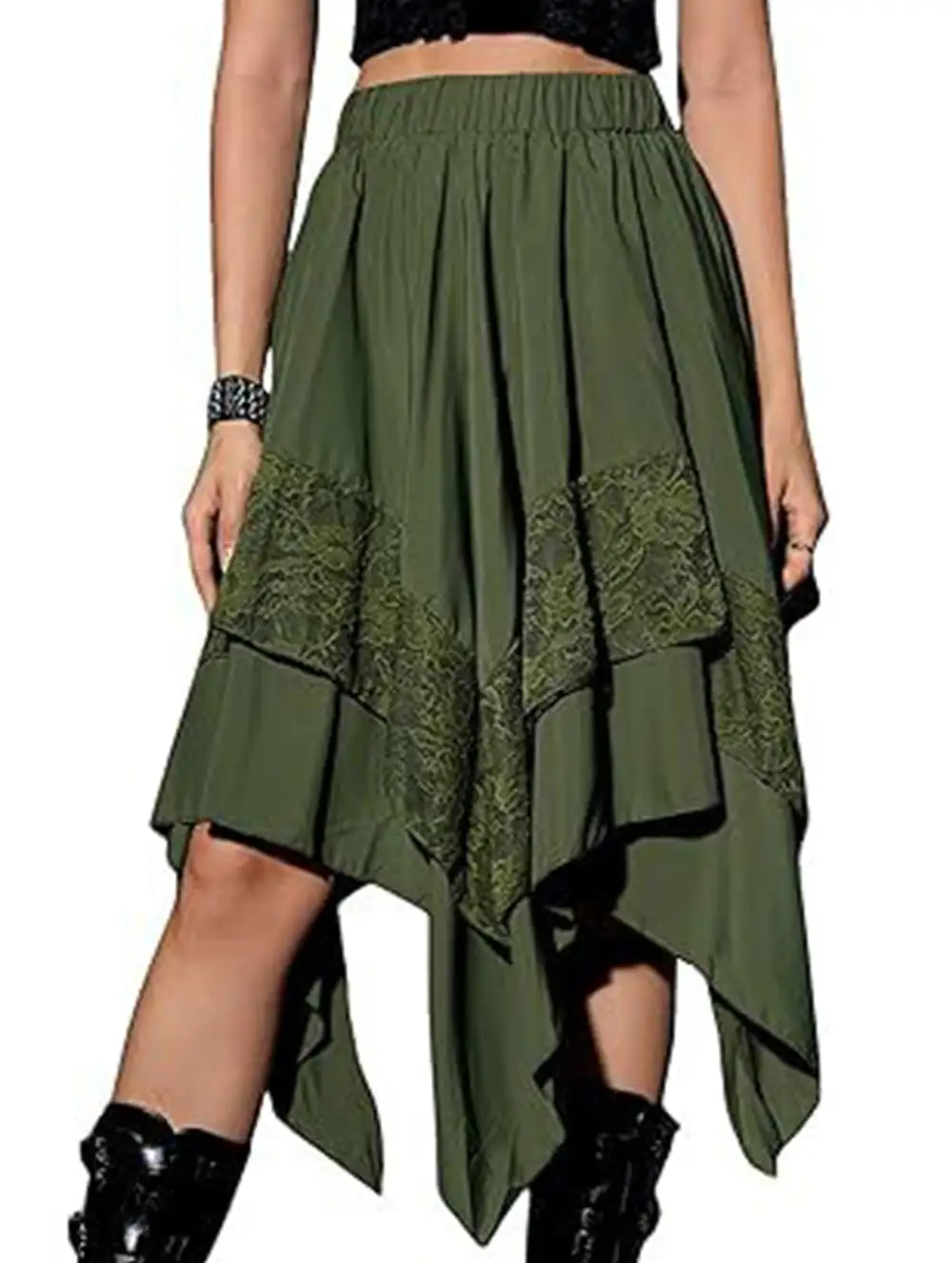 Lace Asymmetric Midi Skirt