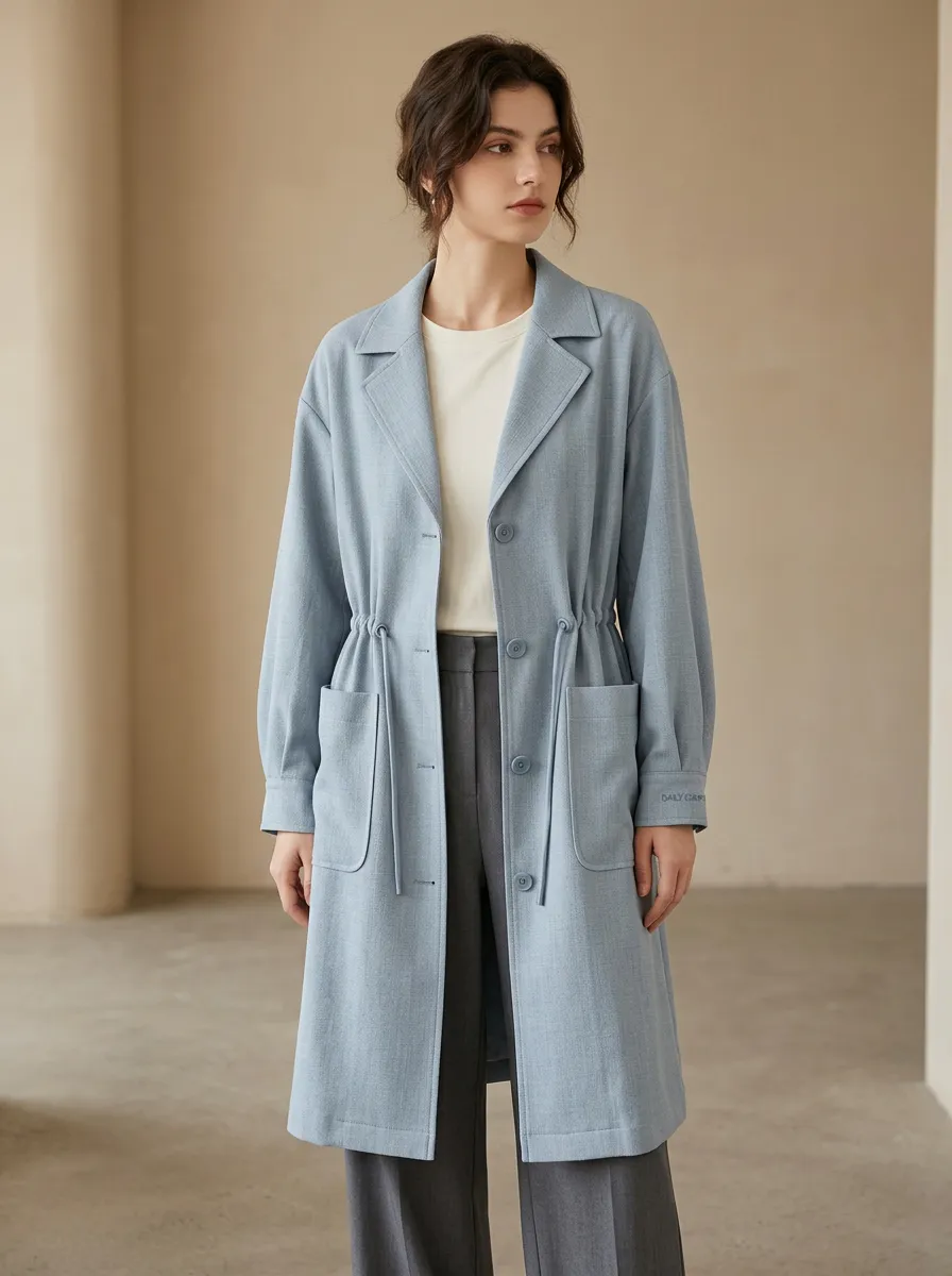 Light Drawstring Waist Trench Coat