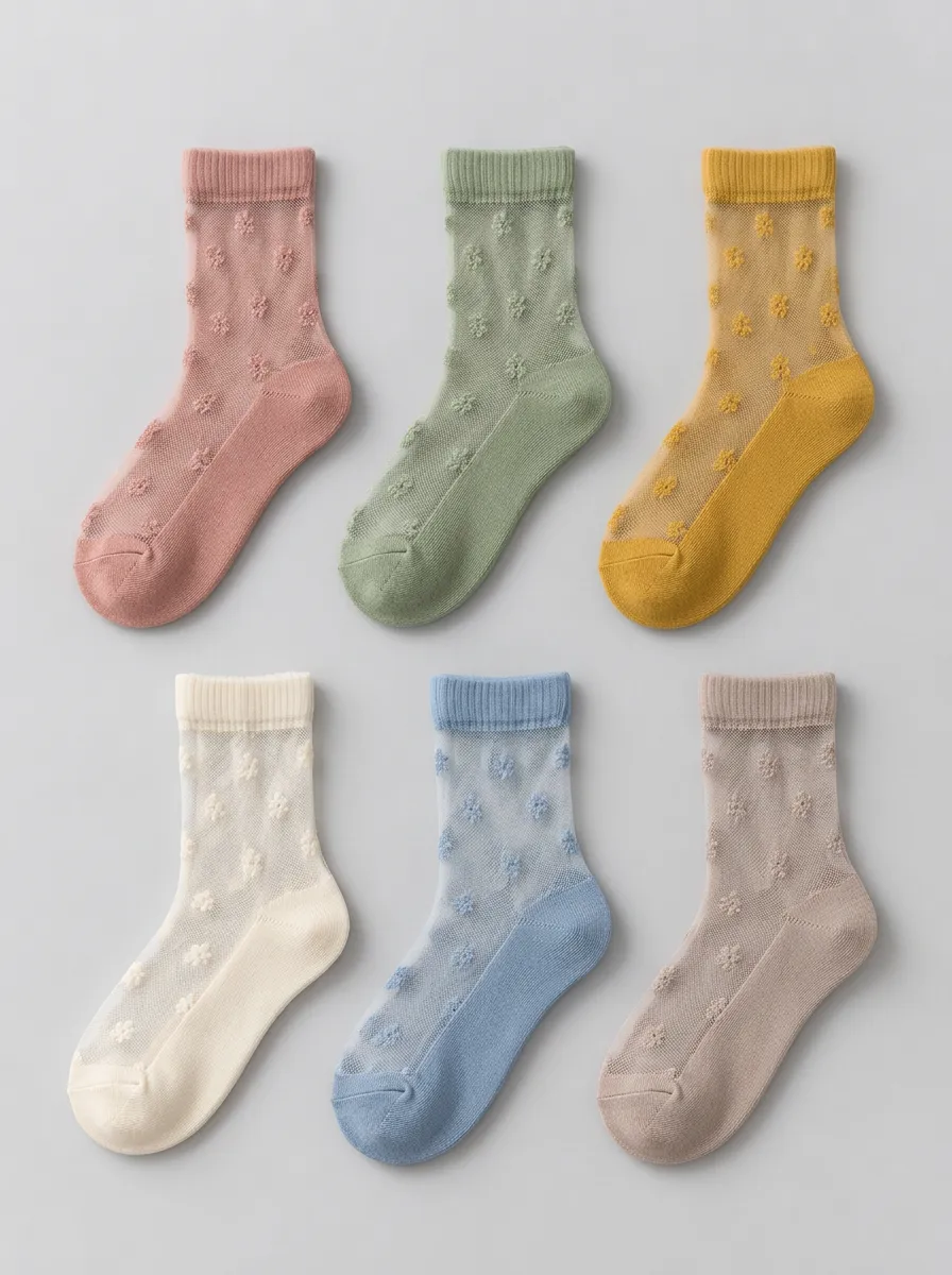 Women's Floral Pattern Sheer Mesh Printed Socks 6-Pack