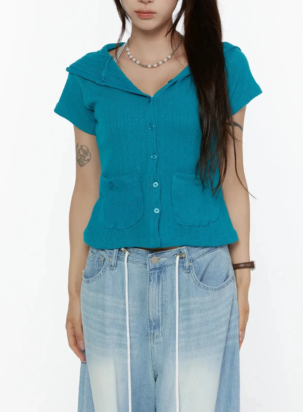 Summer Short Sleeve Hooded Knit Cardigan