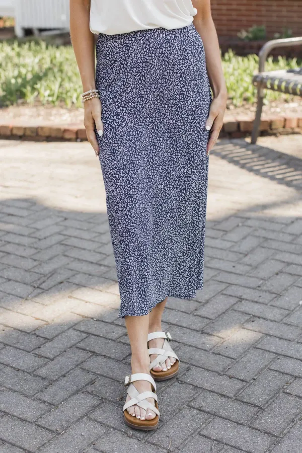 Elastic Waist Floral Midi Everyday Skirt
