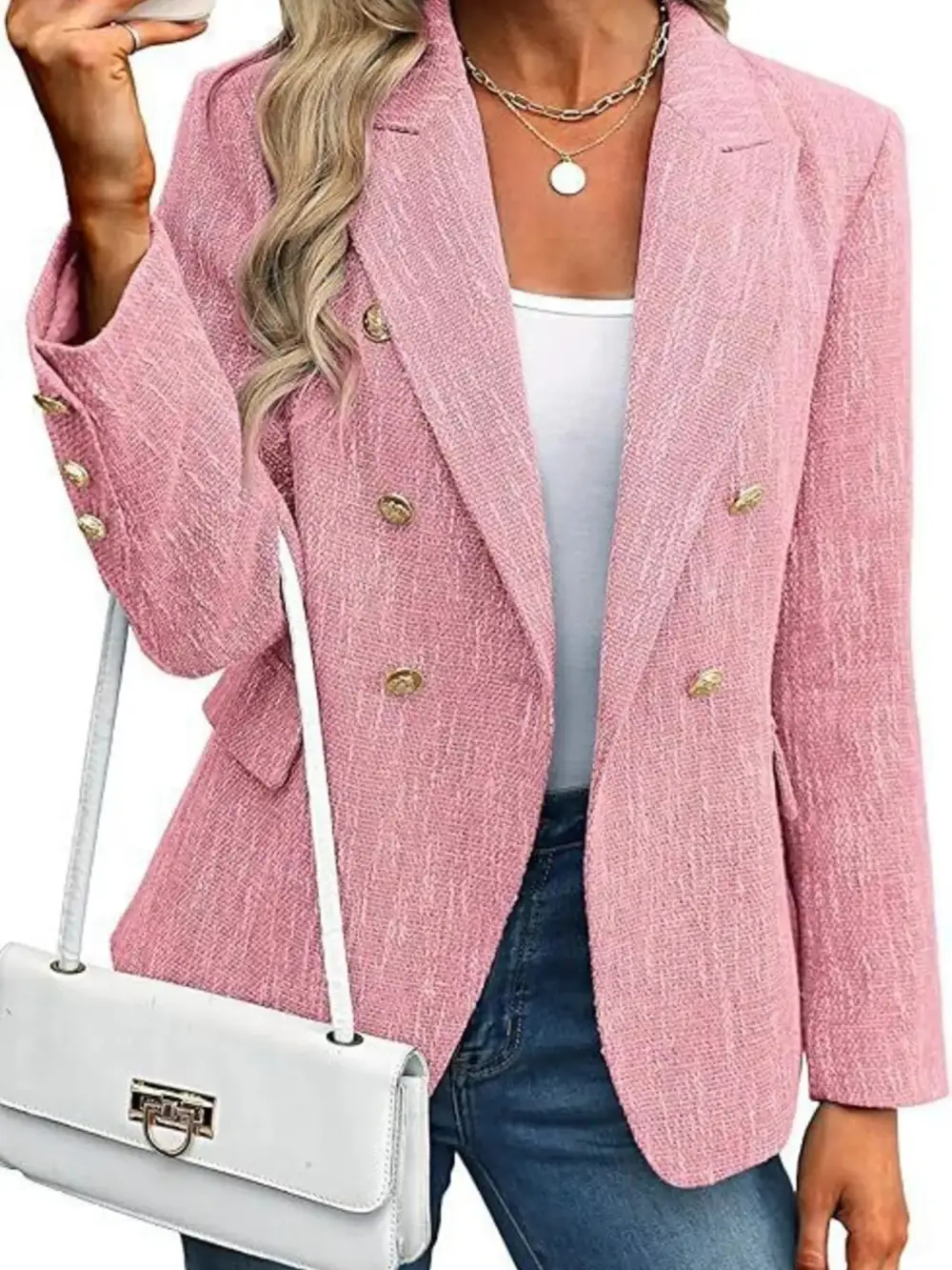 Double Breasted Lapel Collar Blazer