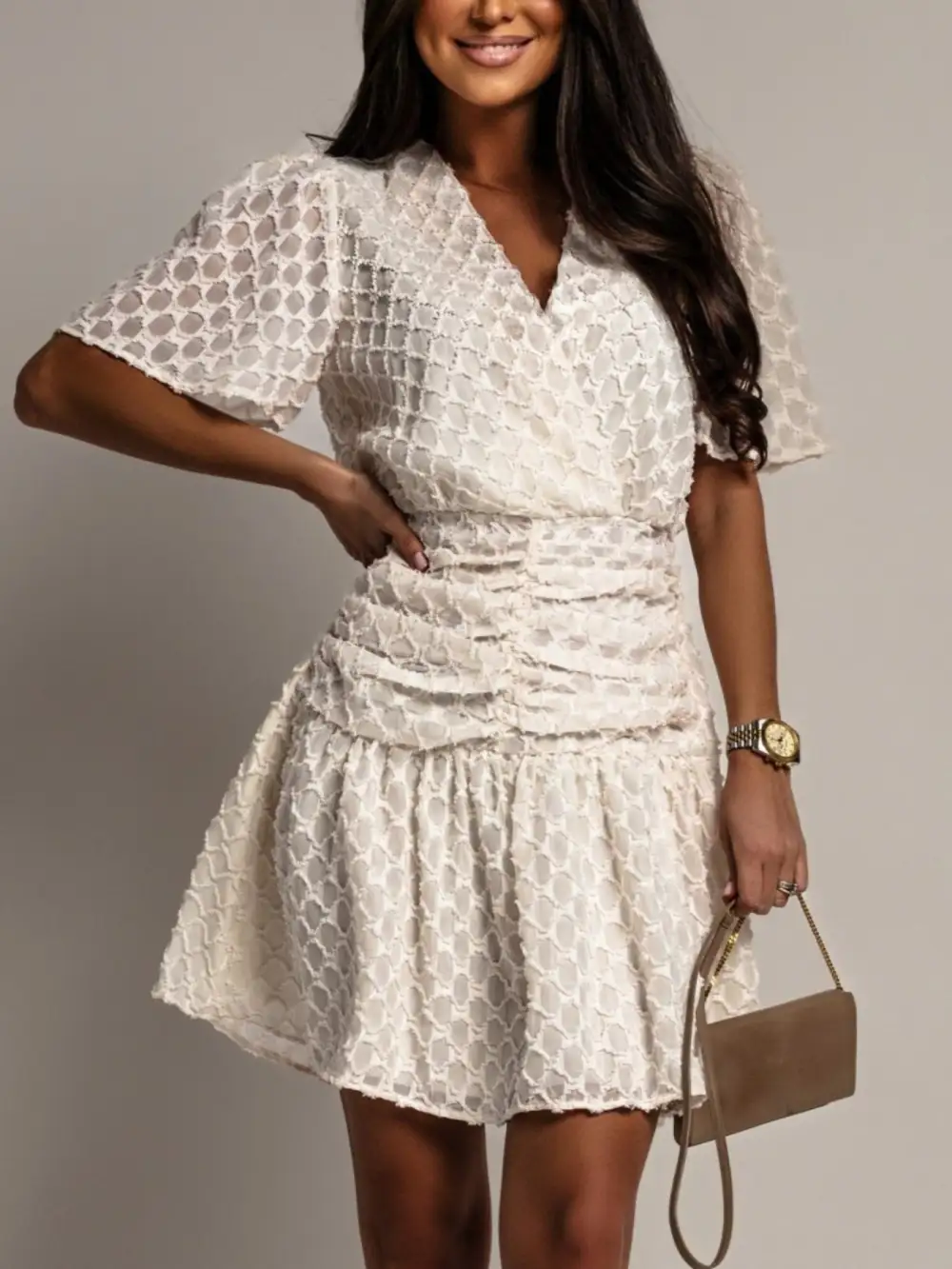 Ruched Short Sleeve Dress Casual