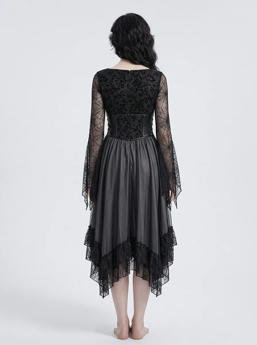 Punk Spiderweb Corset Lace Finish Women's Gothic Dress