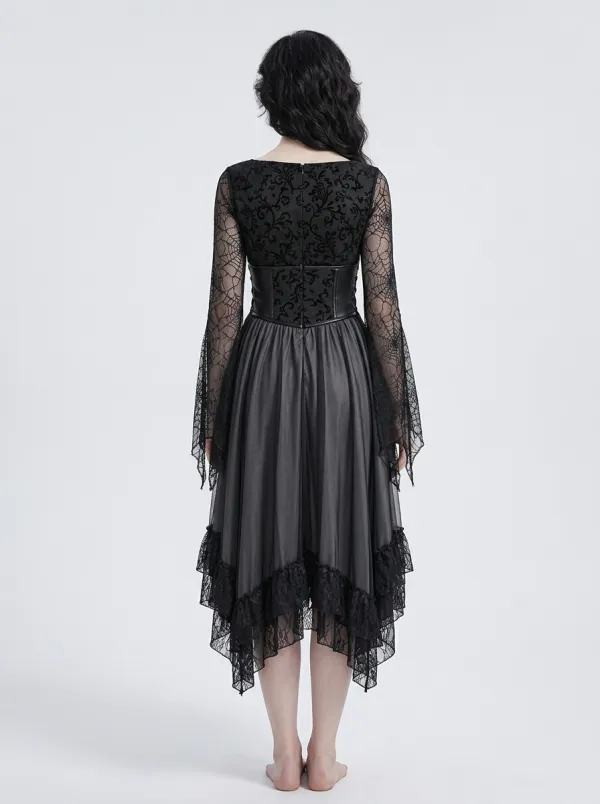 Punk Spiderweb Corset Lace Finish Women's Gothic Dress