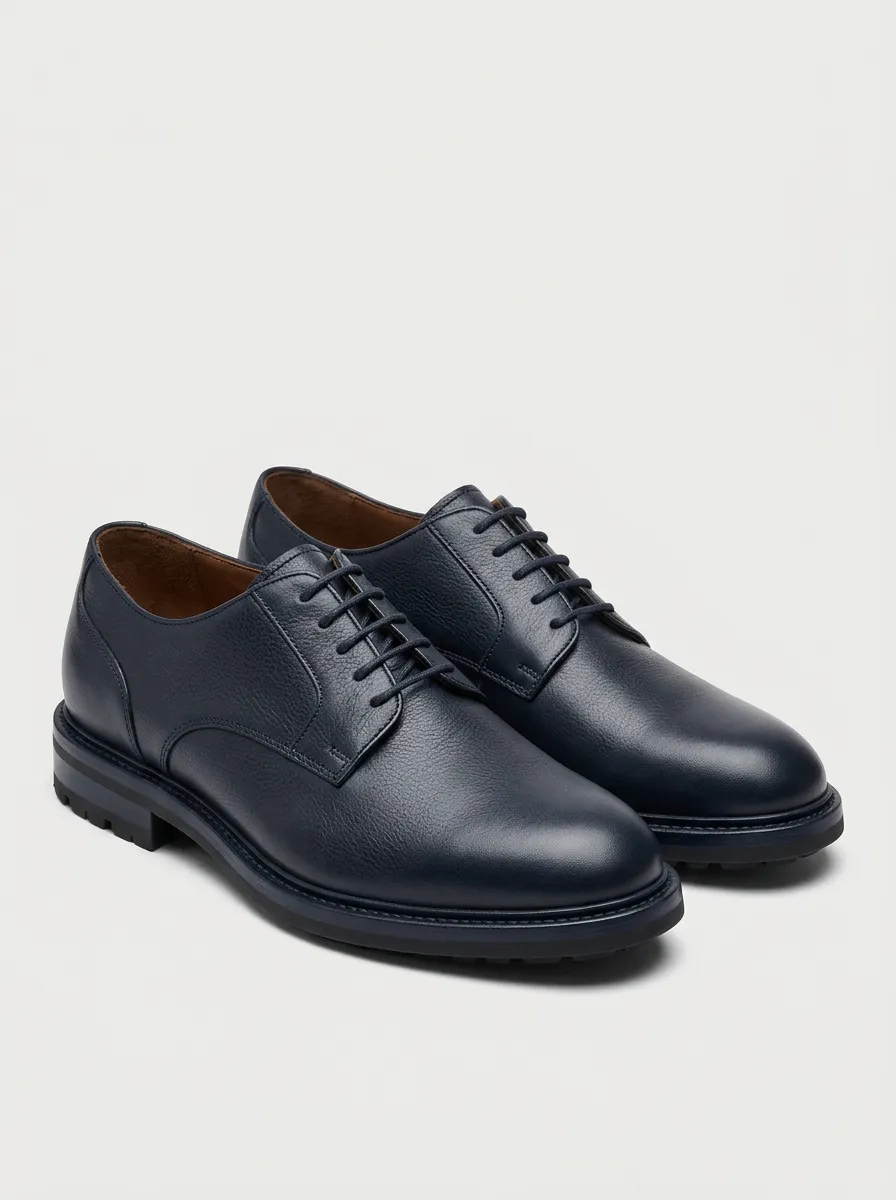 Men's Business Casual Navy Blue Textured Leather Oxford Shoes