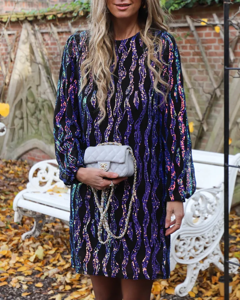 Printed Sequined Mini Dress