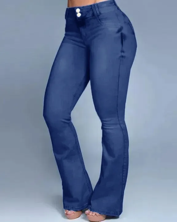 Button Front Butt Lifting Flare Jeans