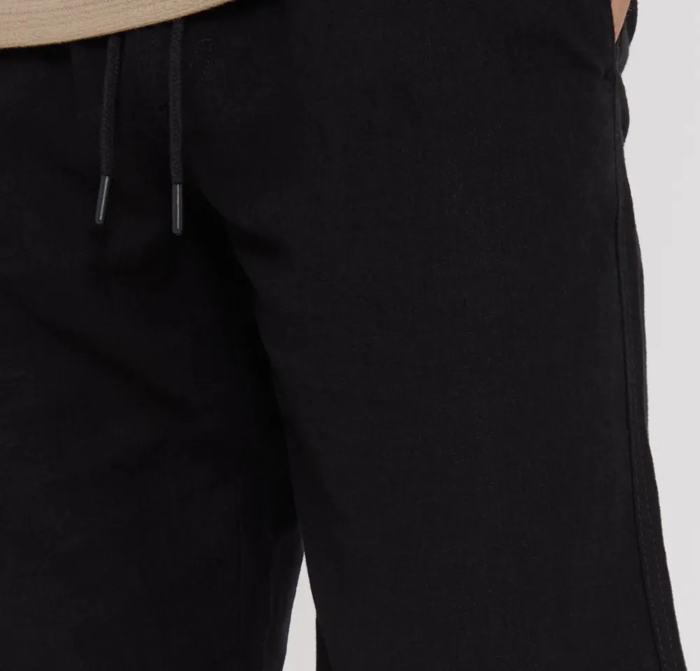 Men's Black Linen Blend Drawcord Pants
