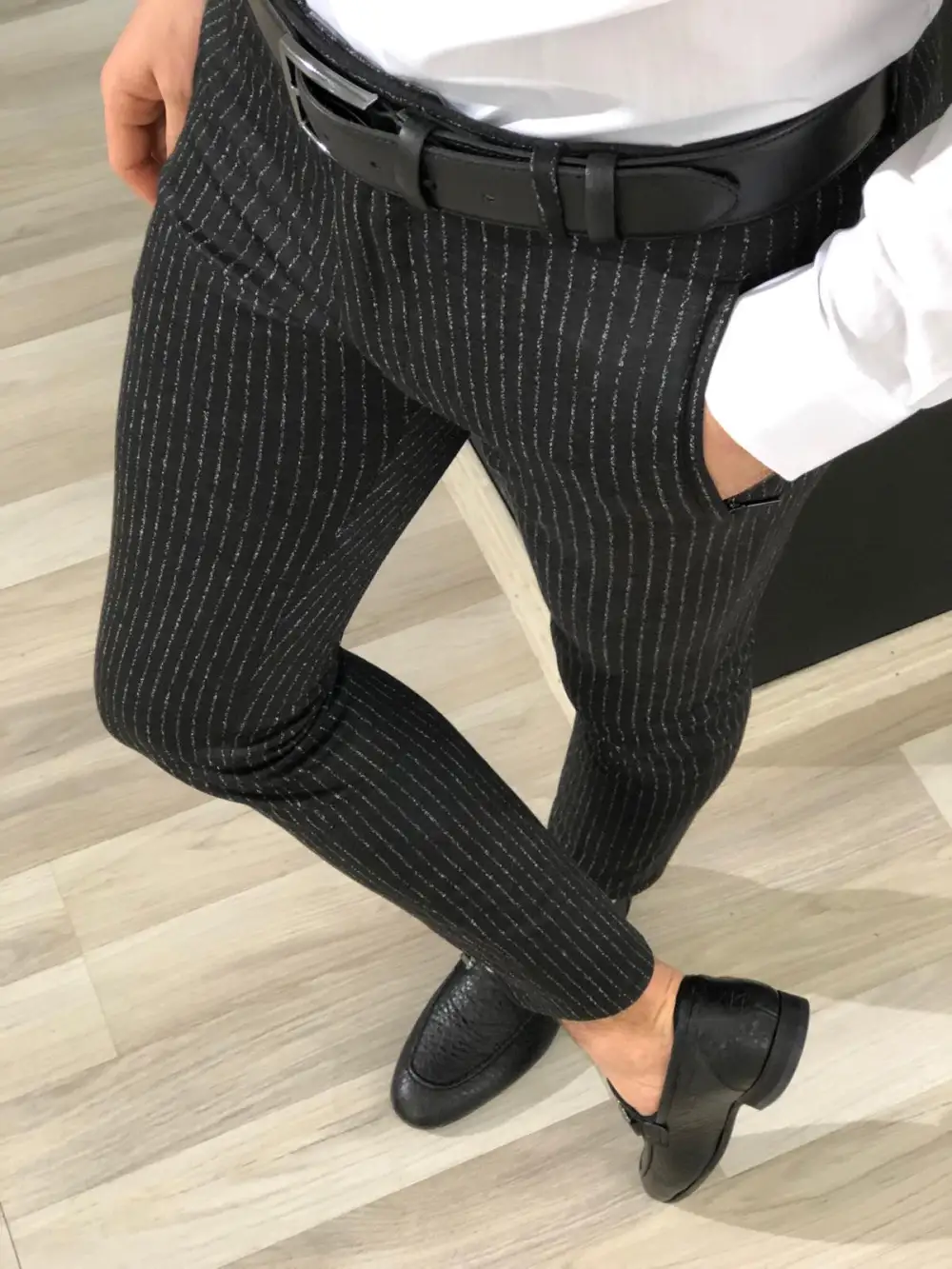Detailed Slim Fit Striped Tailored Trousers