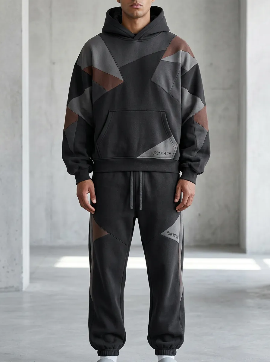 Sweatpants Geometric Patchwork Men's Two-Piece Tracksuit